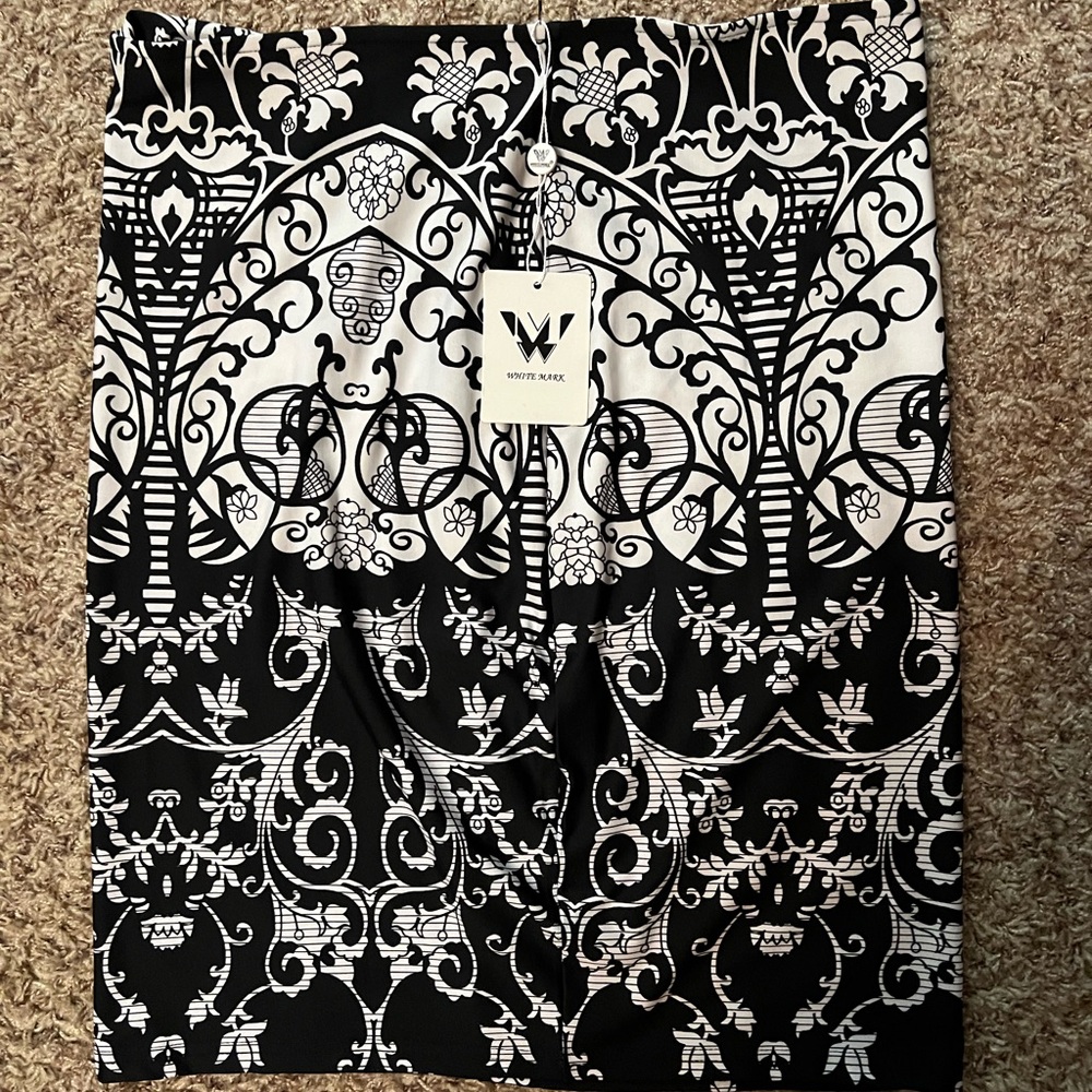 White Mark Ornate Black and White Pencil Skirt